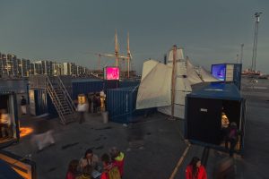 Gruppe 38_All This Coming and Going_Installation viewwith Blue Pink and Sails__Photo by AndersTeibel _Montgomery_hjemmeside