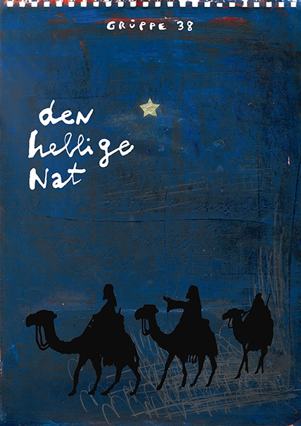 Plakat af Claus Helbo til Den hellige nat - forestilling af Teatret Gruppe 38