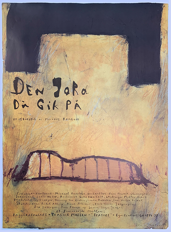 Plakat af Claus Helbo til Den jord du gik på - forestilling af Teatret Gruppe 38