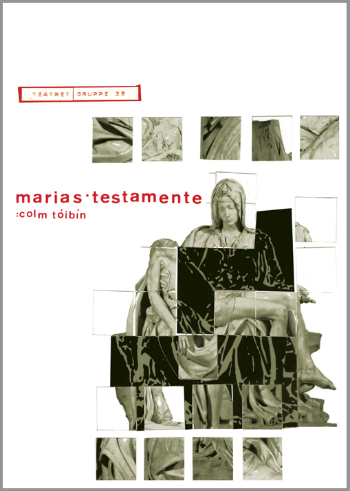 Plakat af Claus Helbo til Marias testamente - forestilling af Teatret Gruppe 38