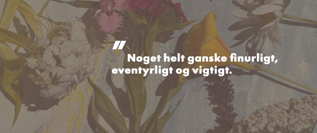 blomster ligger på malet baggrund og tekst